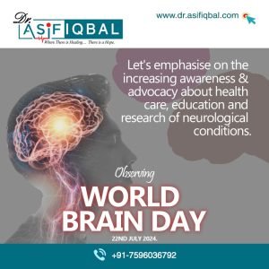 Image promoting World Brain Day with a focus on brain health and neurological condition awareness.